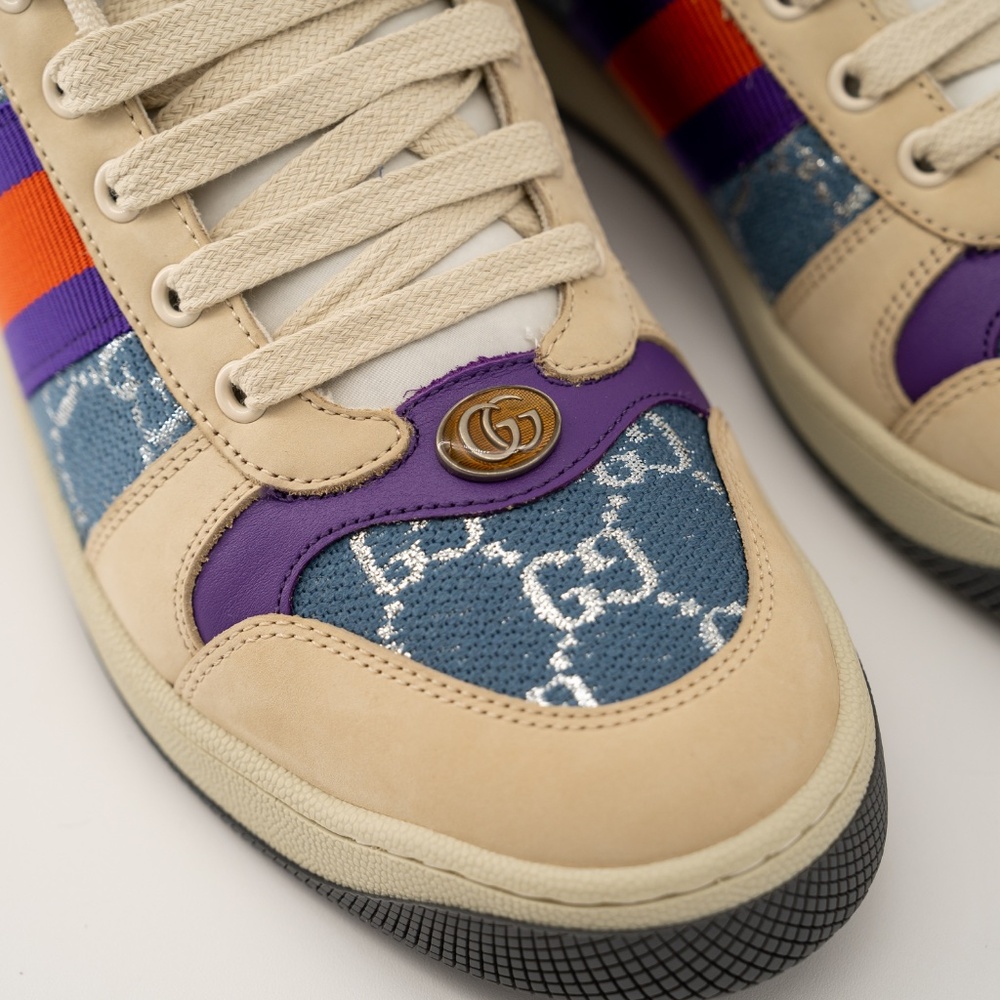 size 41.5G 11.5 US Gucci Screener Enamel Aged Sneakers Beige Blue Red - Picture 7 of 13